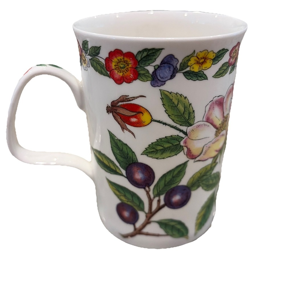 Roy Kirkham England Botanical Flowers Bone China Coffee Mug Berries 1992